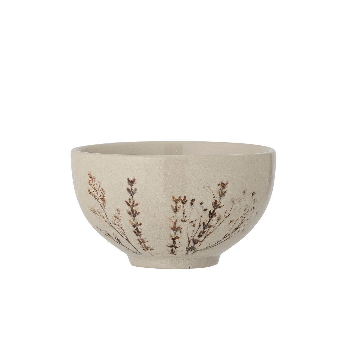 Weisse Steingutschale Bea von Bloomingville mit handgestempeltem Blumenmuster und Krakeleeglasur, rund, Durchmesser 30.5 cm