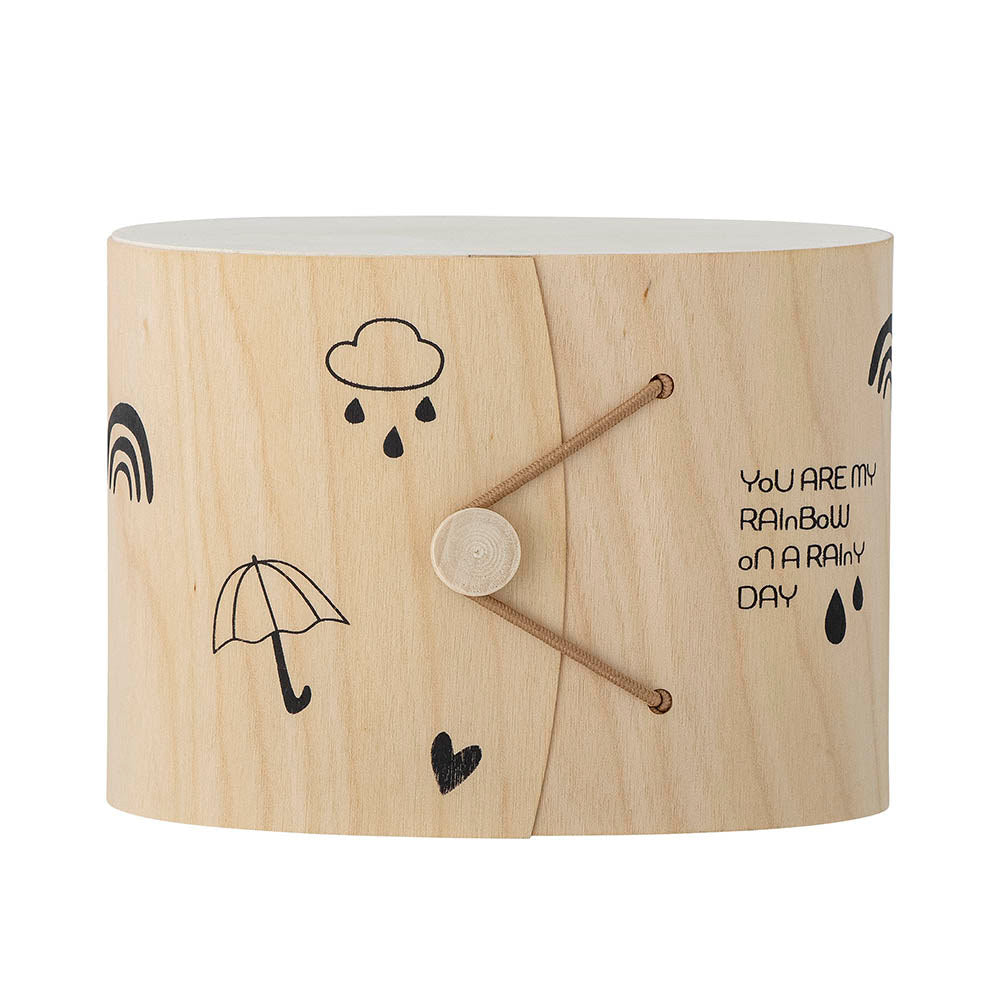 Weisse Cloudy Tasse aus Steingut mit Regenbogen als Griff und Schriftzug