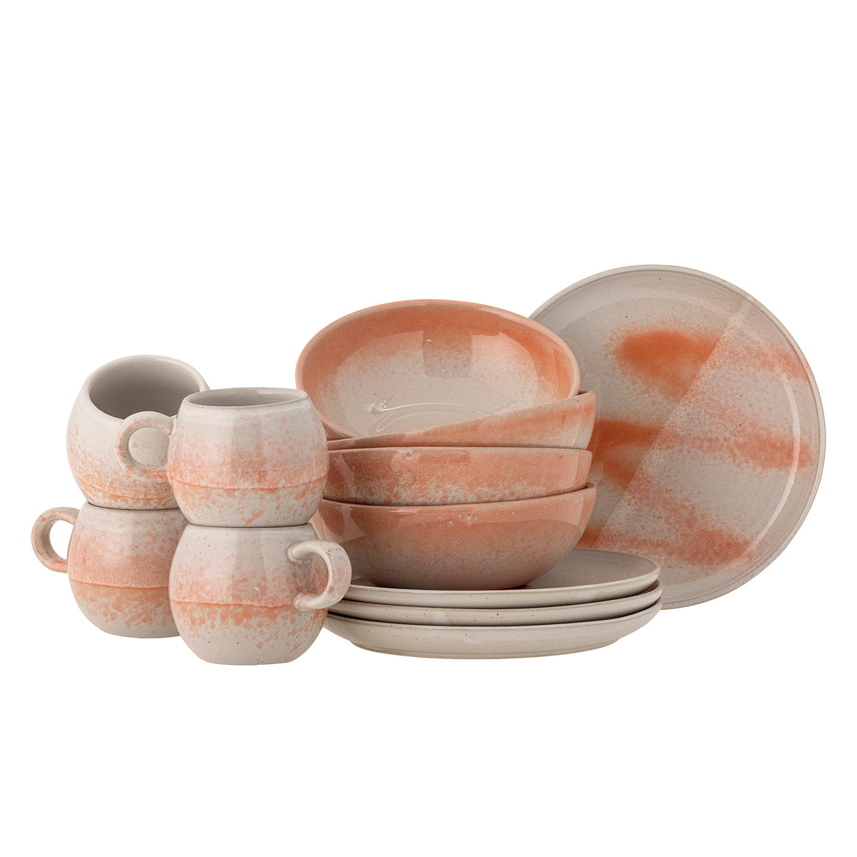 Paula Frühstück Set, Orange, Steingut in Orange präsentiert im Onlineshop von KAQTU Design AG. Geschirrset ist von Bloomingville