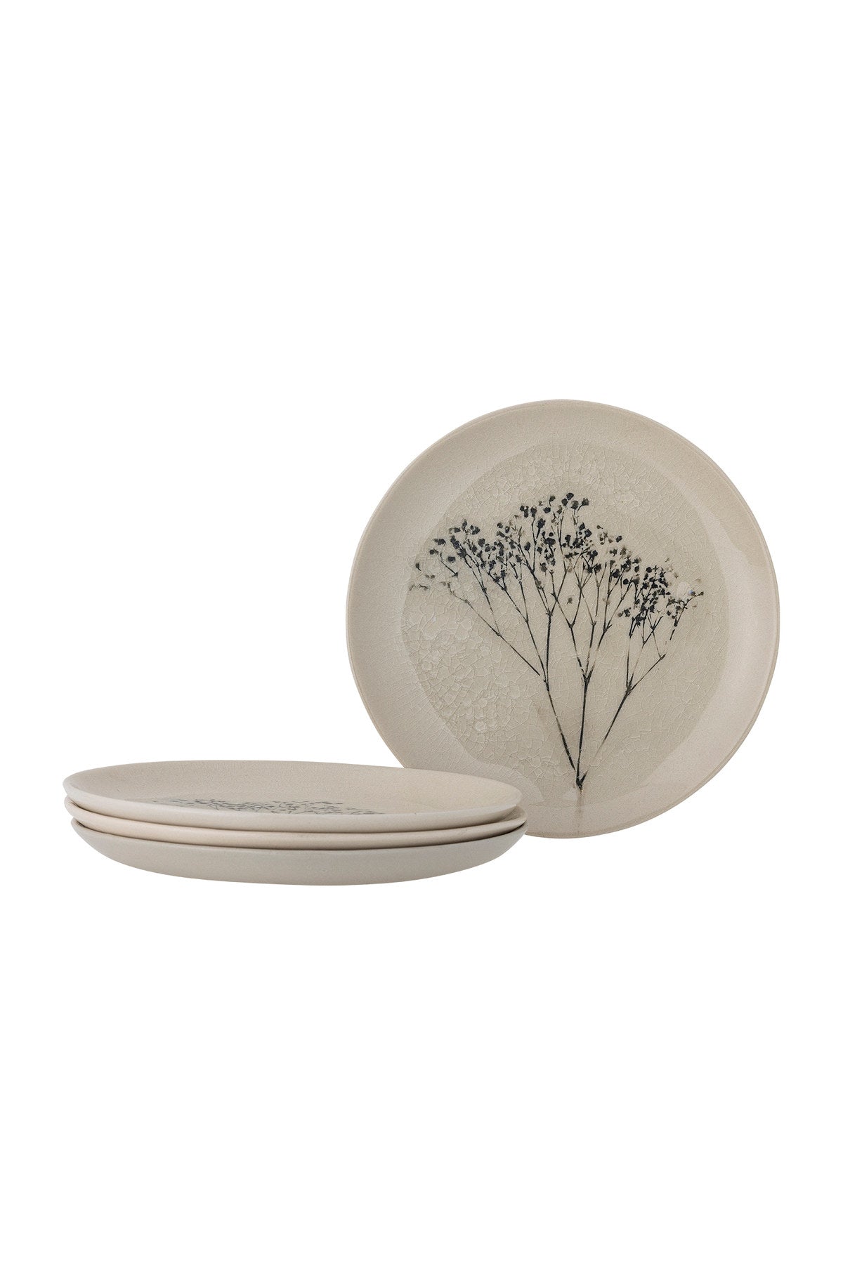 Weisser Steingutteller Bea von Bloomingville mit Blumenmotiv und Craquelé-Glasur