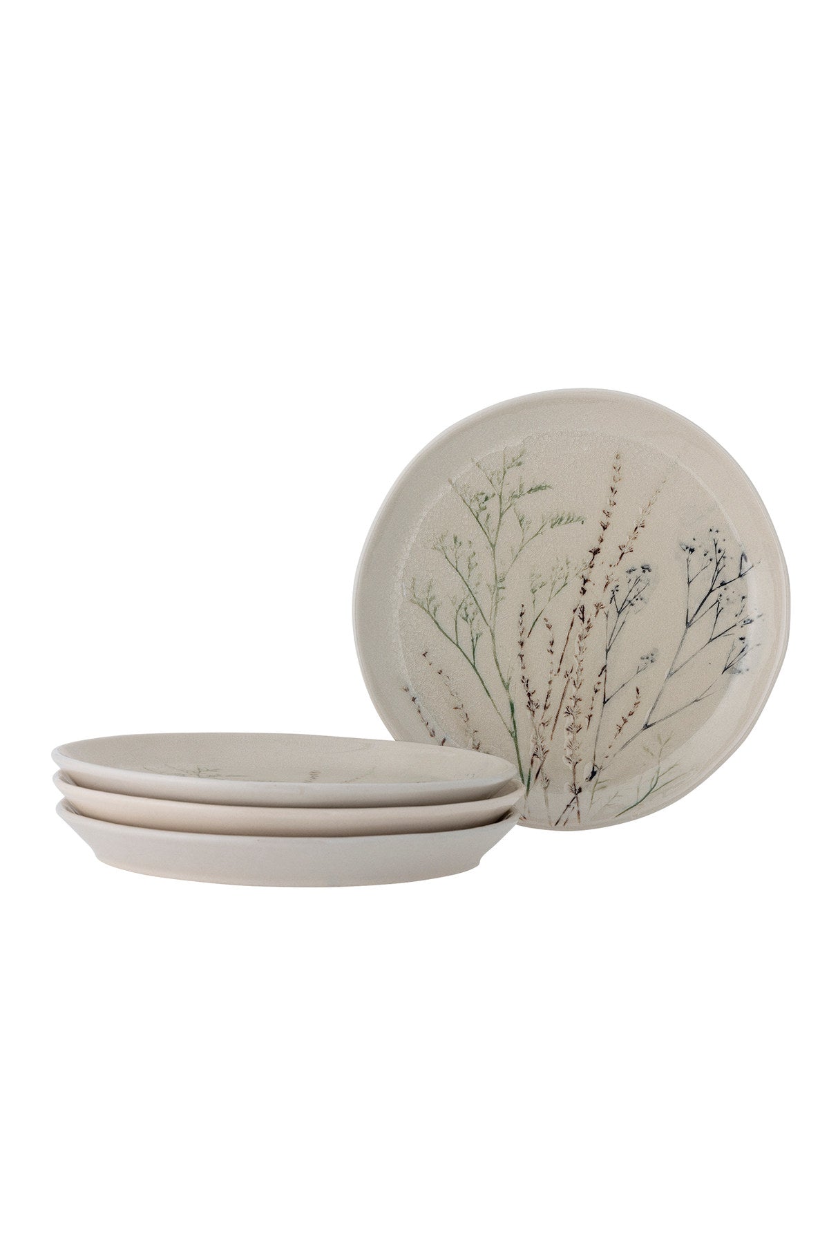 Weisser Steingutteller Bea von Bloomingville mit Blumenmotiv und Craquelé-Glasur