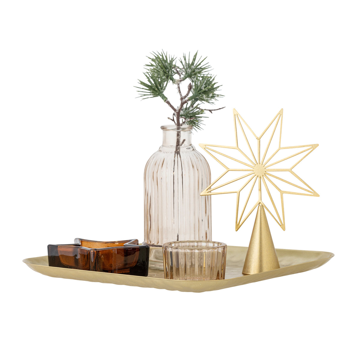 Sanga Tablett mit Teelichthaltern, Gold, Glas in Gold präsentiert im Onlineshop von KAQTU Design AG. Teelichthalter ist von Bloomingville