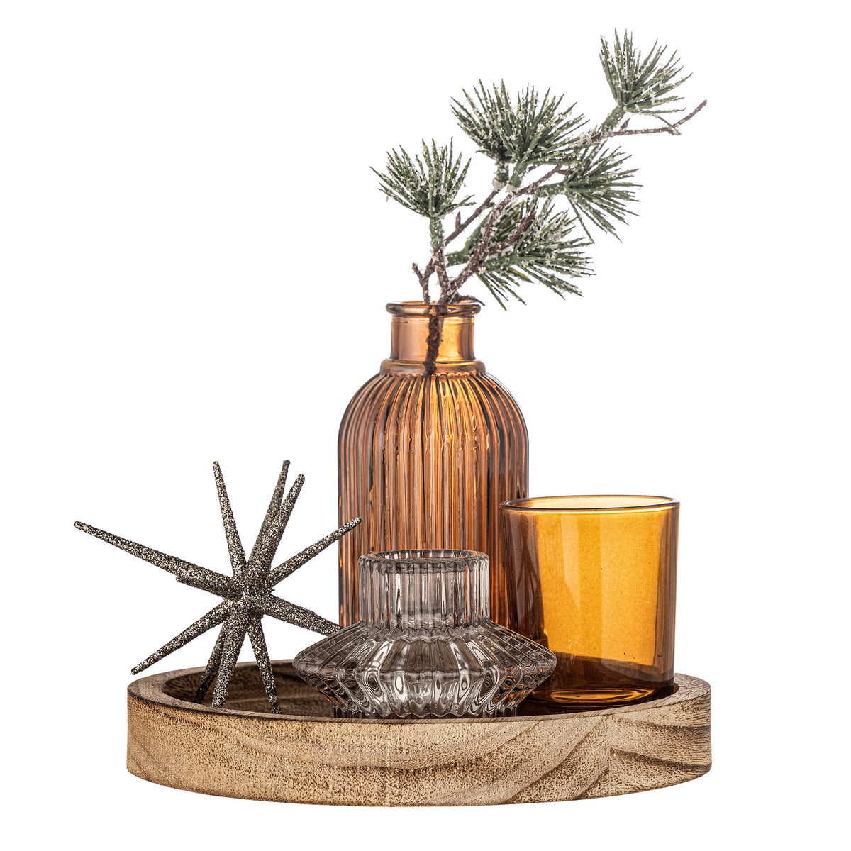 Sanga Tablett mit Teelichthaltern, Gold, Glas in Gold präsentiert im Onlineshop von KAQTU Design AG. Teelichthalter ist von Bloomingville