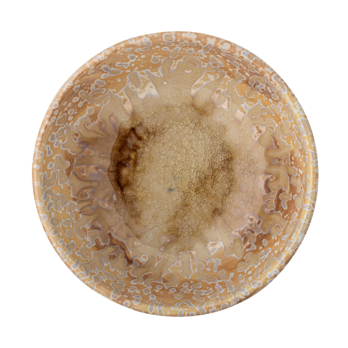 Runde Schale aus Steingut in Beige mit gesprenkelter, marmorierter Glasur und craqueliertem Muster, Modell Milani von Bloomingville.
