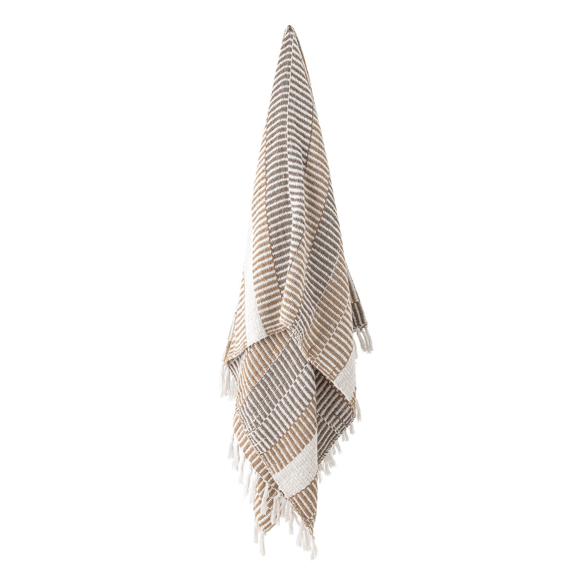 Bunte Wolldecke Isnel von Creative Collection aus Mischfasern, geflochtene Oberfläche, garngefärbtes Muster im Boho Chic Stil, 160x130 cm.