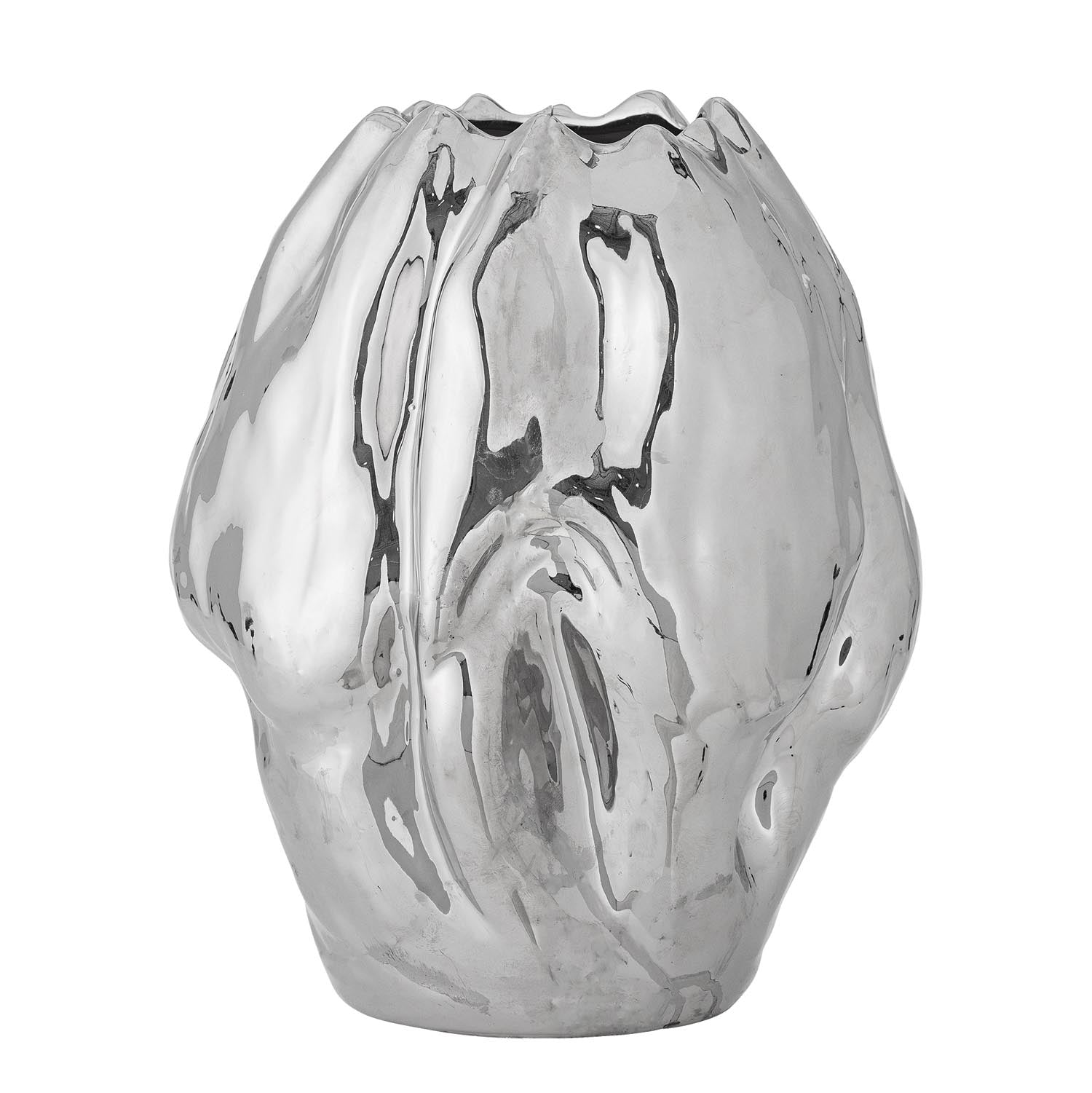 Setzen Sie mit der Bobby Vase von Bloomingville in glänzendem Silber aus Steingut elegante Akzente in Ihrem Zuhause. Ein Must-Have für stilvolle Dekoration!