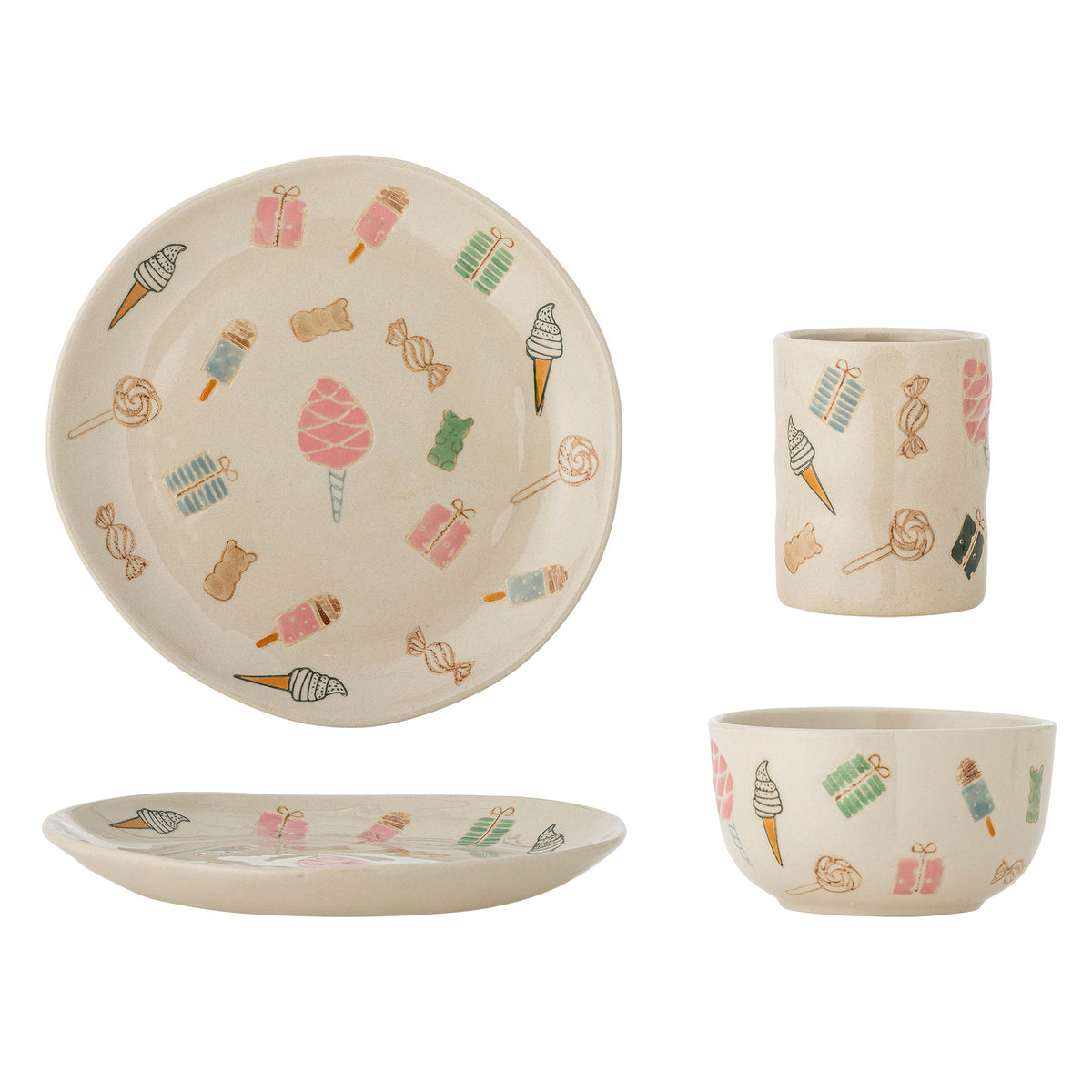 Sweets Geschirr-Set, Natur, Steingut in Natur präsentiert im Onlineshop von KAQTU Design AG. Geschirrset ist von Bloomingville Mini
