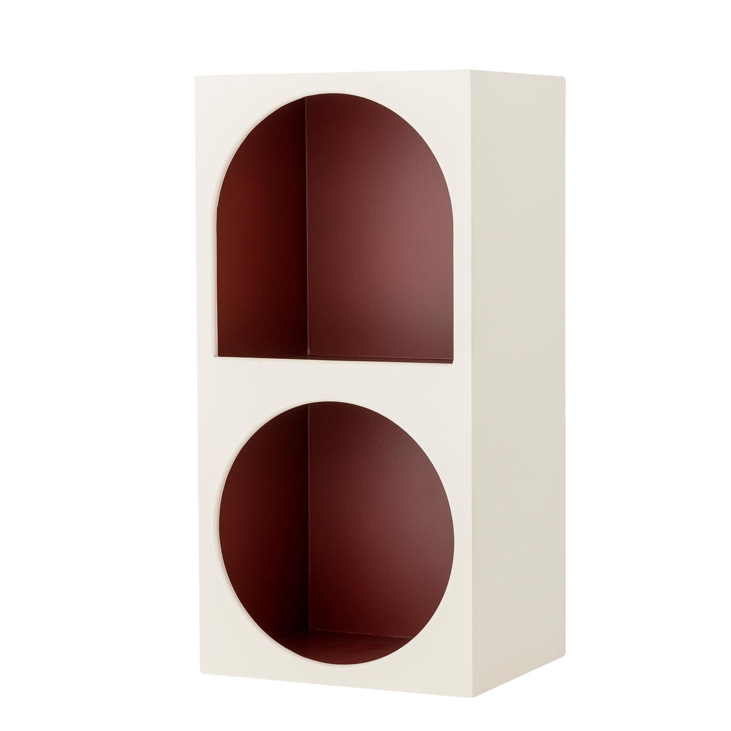 Erleben Sie das Graphia Bücherregal von Bloomingville: Modernes, flexibles Regal in Weiß und Dunkelrot, ideal für Bücher und Deko in jedem Zuhause!