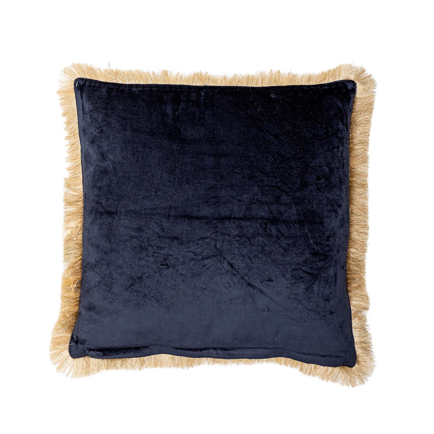 Entdecken Sie das Eydis Kissen von Bloomingville in Blau – ein elegantes Wohnaccessoire aus weichem Baumwollvelours mit zeitlosem Design und charmanten Fransen.