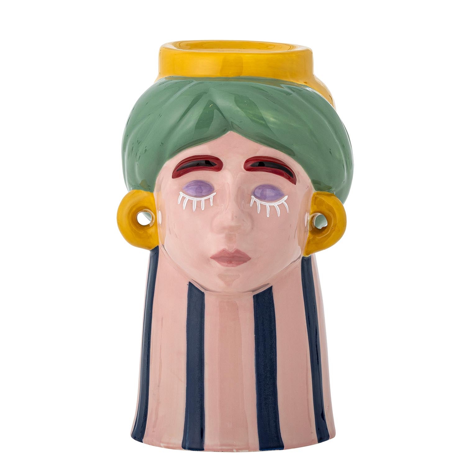 Die Miss Jody Vase von Bloomingville ist ein einzigartiges Deko-Element aus handgefertigtem Steingut in zartem Rosa. Ideal für Blumen oder als Kerzenhalter.