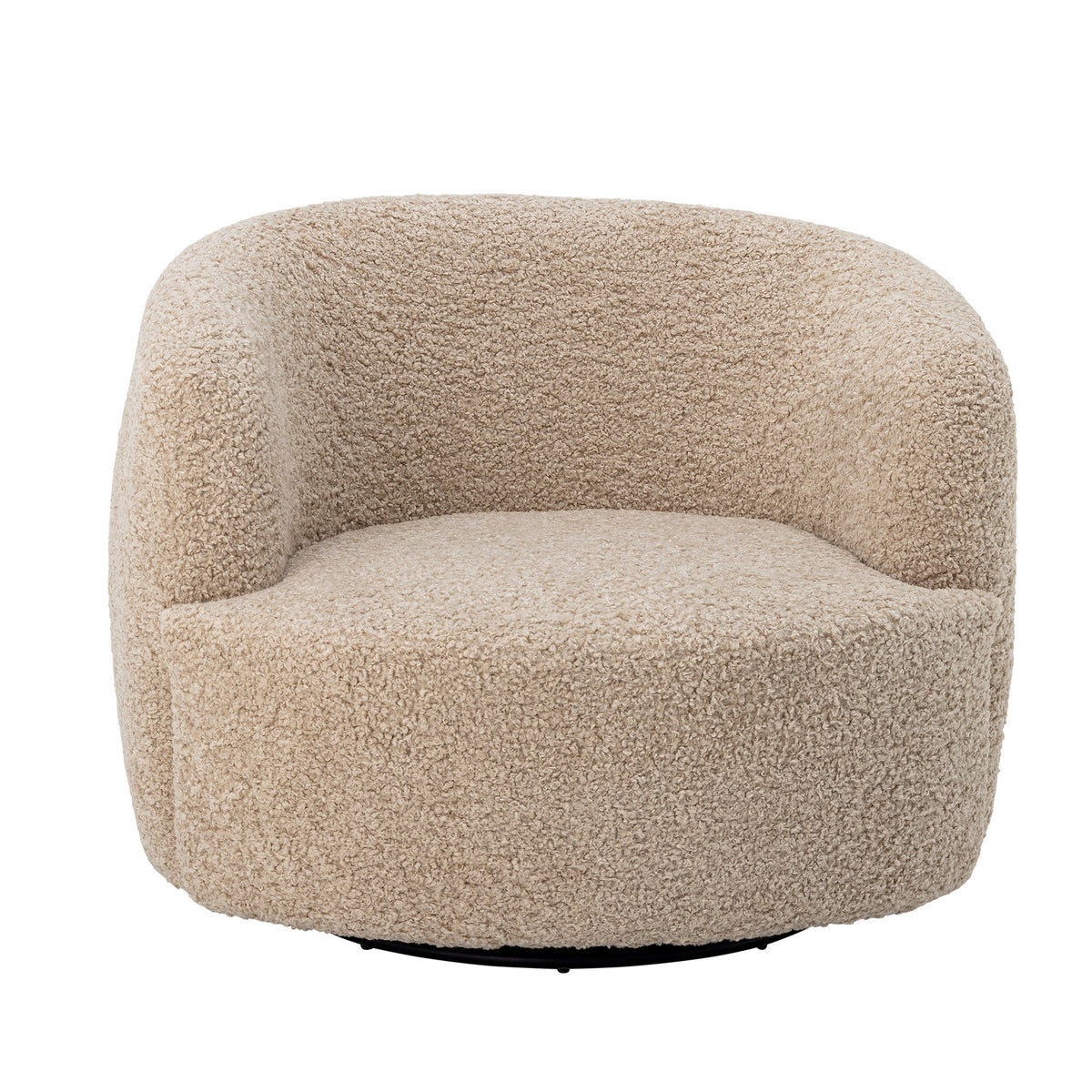 Bocca Loungesessel in Beige mit texturiertem Polyesterbezug, organischer Form und drehbarem Untergestell aus Kiefernholz und Eisen, Beine in Natur.