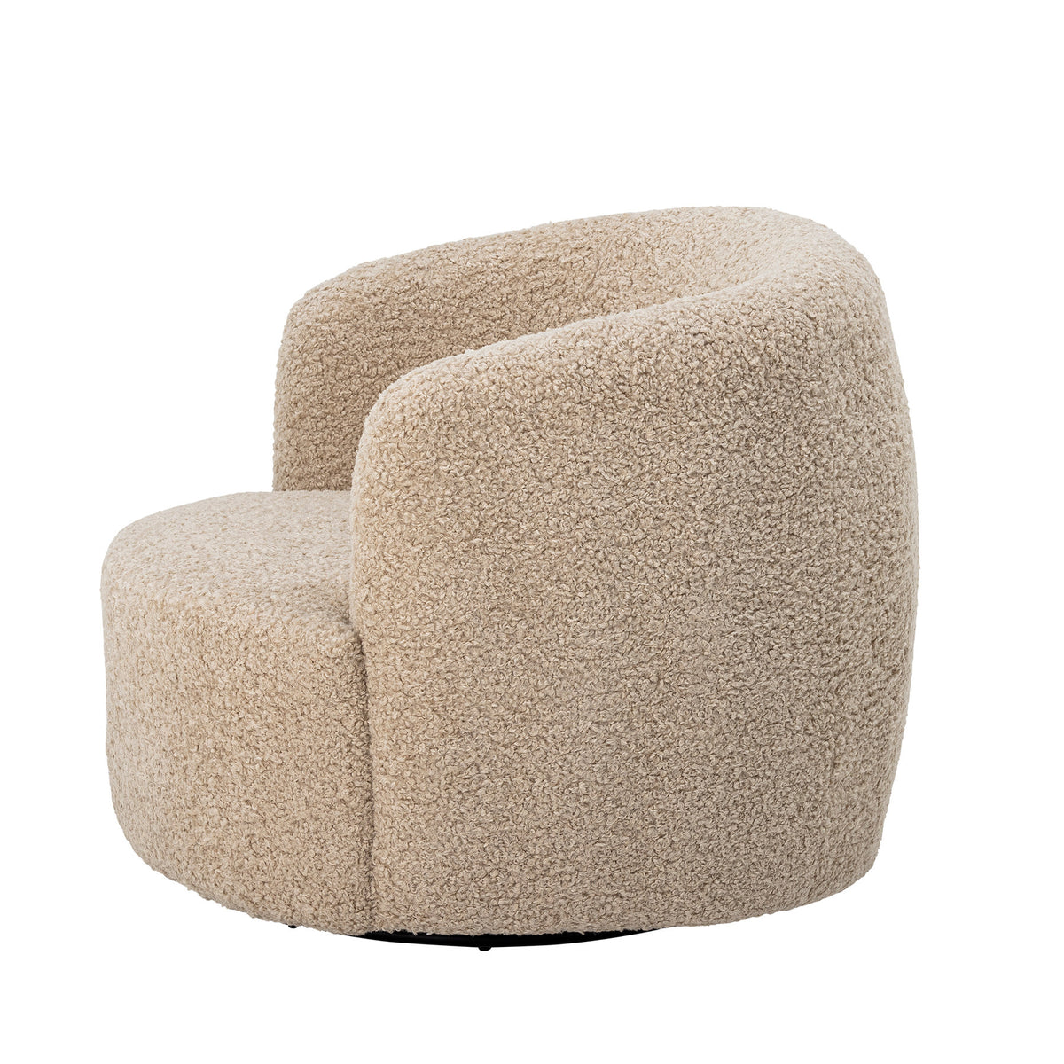 Bocca Loungesessel in Beige mit texturiertem Polyesterbezug, organischer Form und drehbarem Untergestell aus Kiefernholz und Eisen, Beine in Natur.