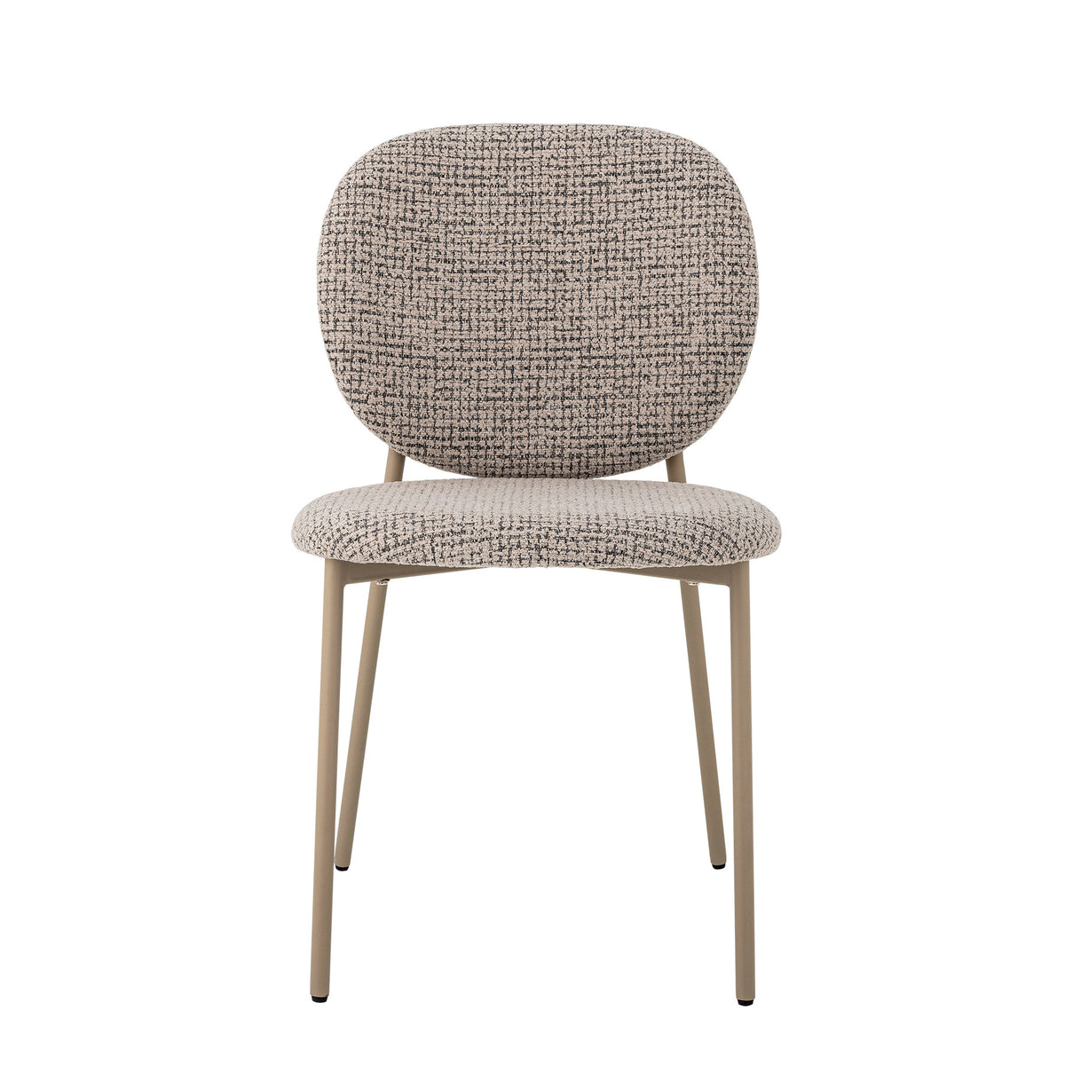 Esszimmerstuhl Percey in Beige mit gepolsterter Sitzfläche aus Melange-Chenille-Stoff, Metallbeinen in Naturfarbe und Sperrholzkonstruktion von Bloomingville.