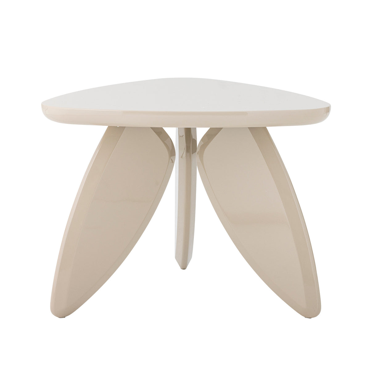 Beistelltisch Magia von Bloomingville in Beige, aus MDF mit hochglänzend lackierter Oberfläche und runden, abgerundeten Formen, Beine in Natur.