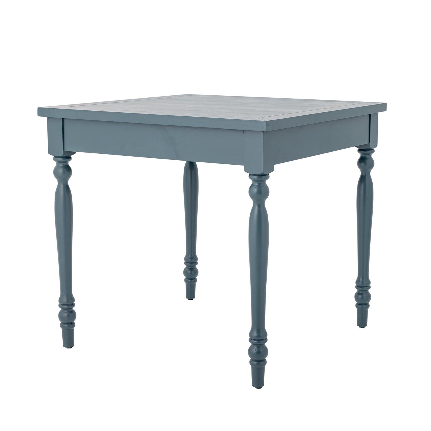 Der Bassy Esstisch in elegantem Blau aus robustem Tannenholz ist ideal für kleine Räume. Stilvolles Design trifft auf praktische Nutzung.