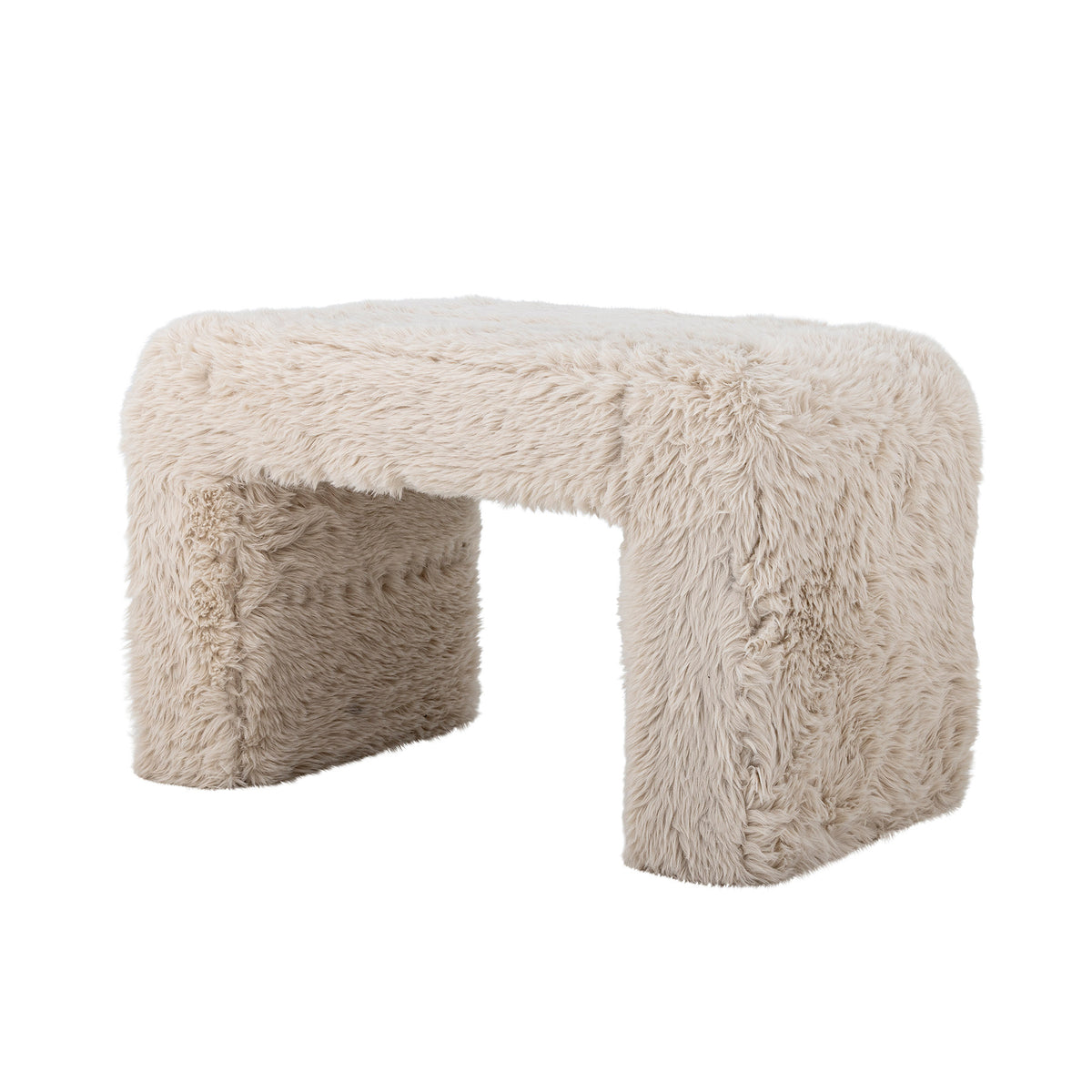 Hocker Bobbie von Bloomingville mit hellem Bouclé-Bezug aus Polyester auf Beinen