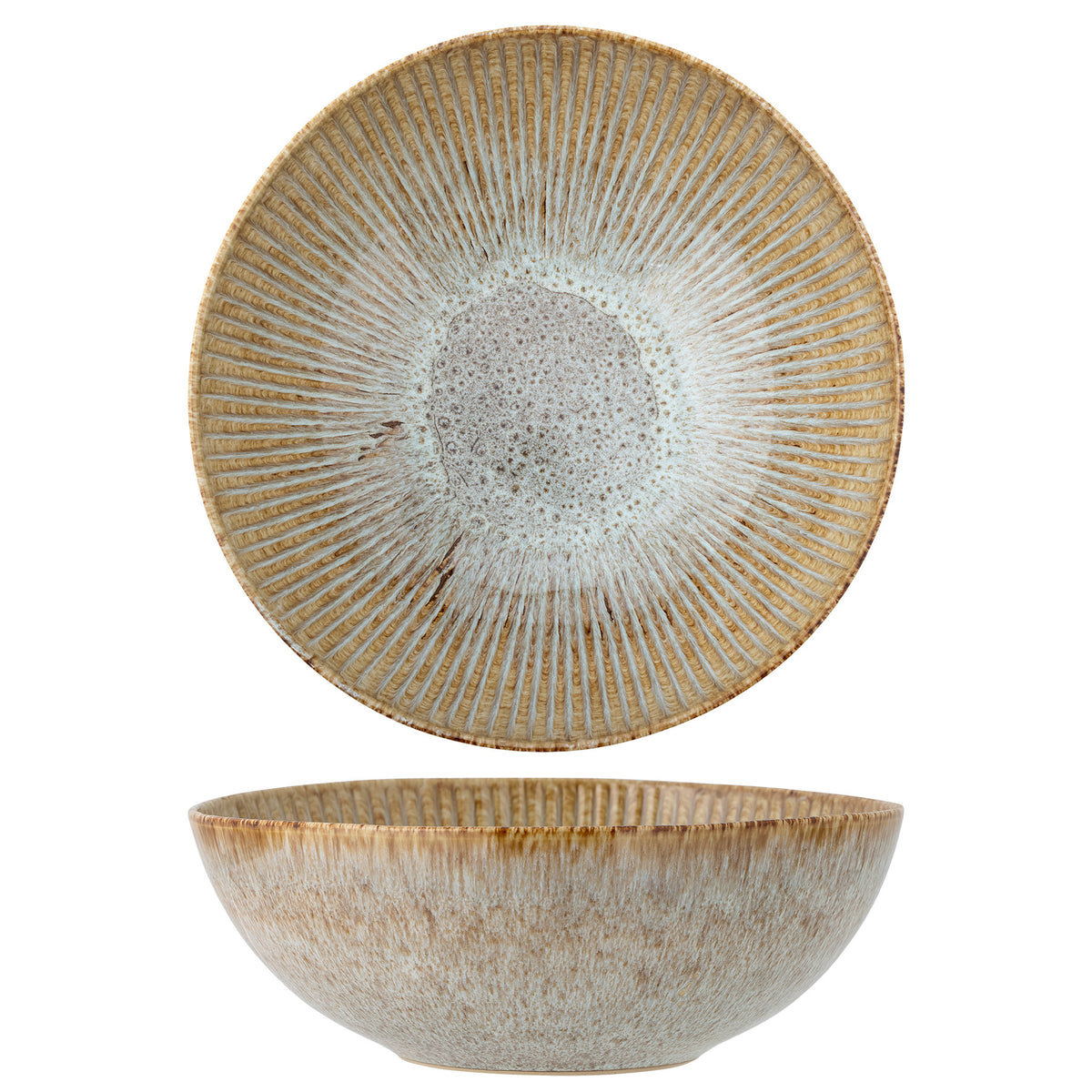 Beige Schale Fleur aus Steingut mit weicher Form und heller reaktiver Glasur