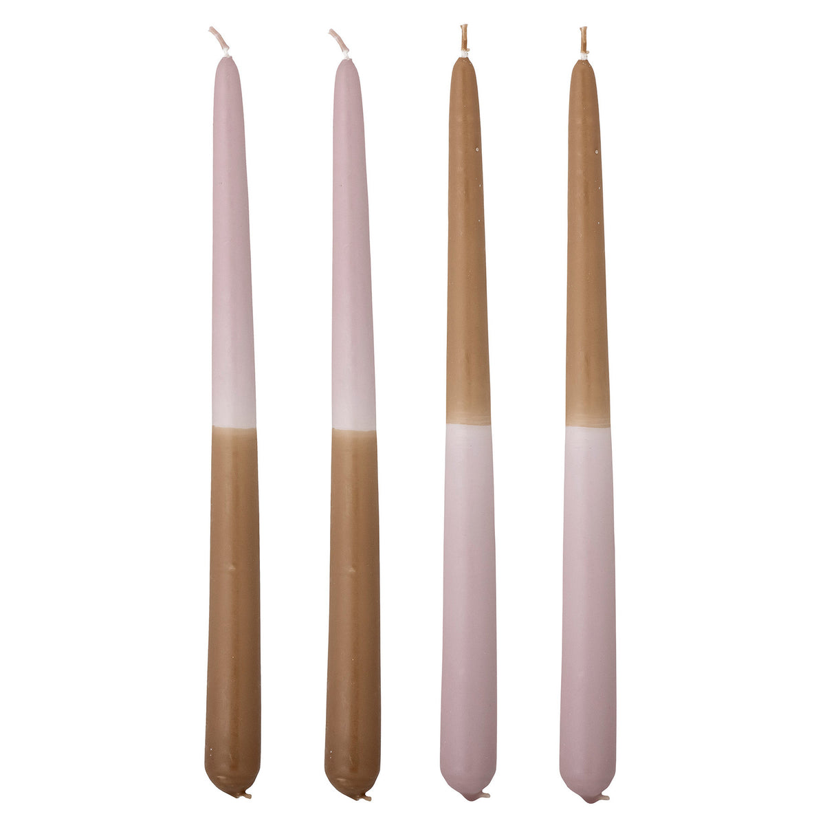 Burma Kerzen aus Paraffin mit abwechselnd rosa und braunen Abschnitten, lange schlanke Form