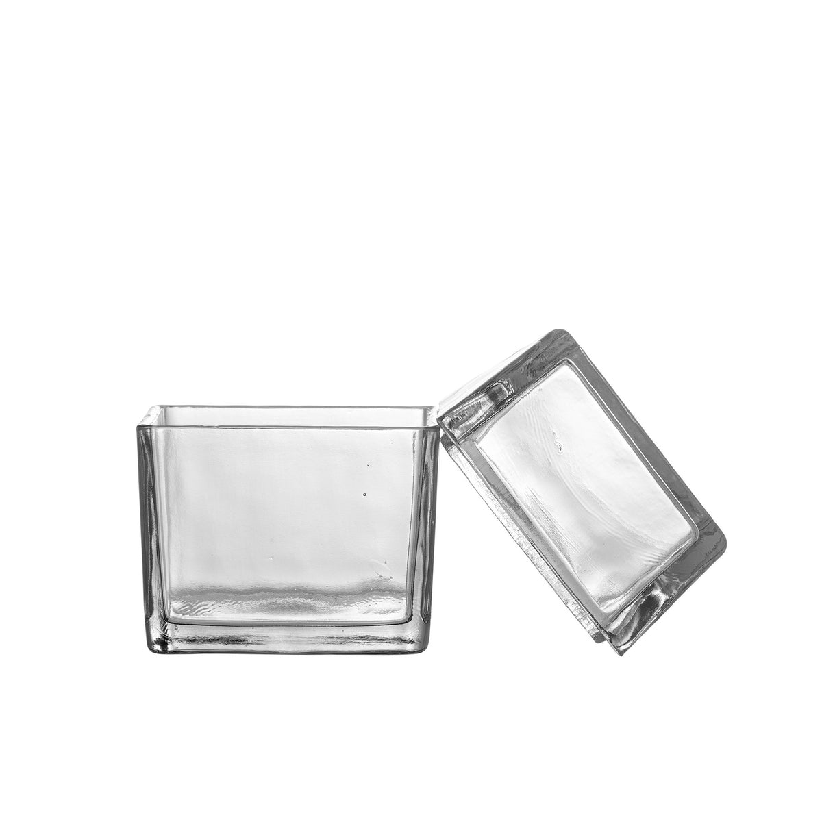 Elius Gefäss aus klarem recyceltem Glas, Deckel in Form eines Hausdachs
