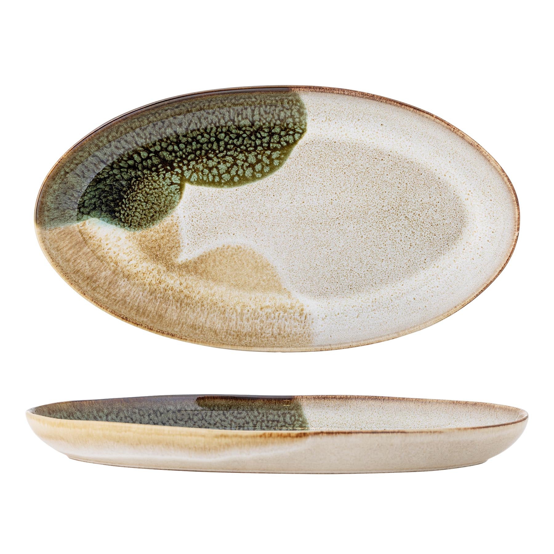 Jules Servierplatte, Grün, Steingut in Green präsentiert im Onlineshop von KAQTU Design AG. Käsezubehör ist von Bloomingville