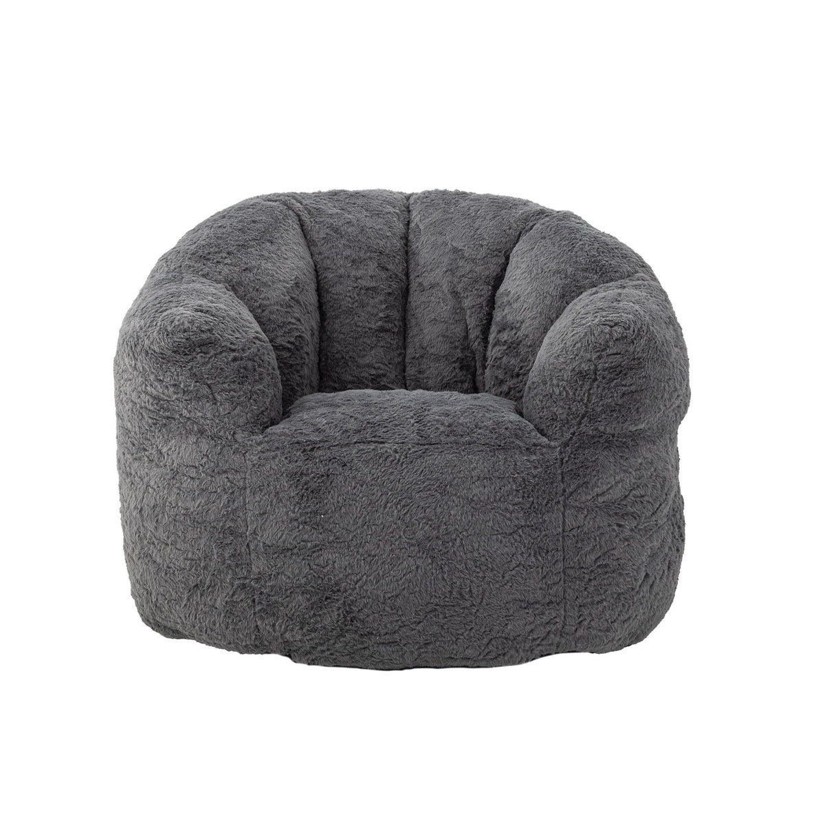Grauer Loungesessel Kari aus gewebtem Polyester mit runder, stark gepolsterter Silhouette und voluminöser Form für das Kinderzimmer.