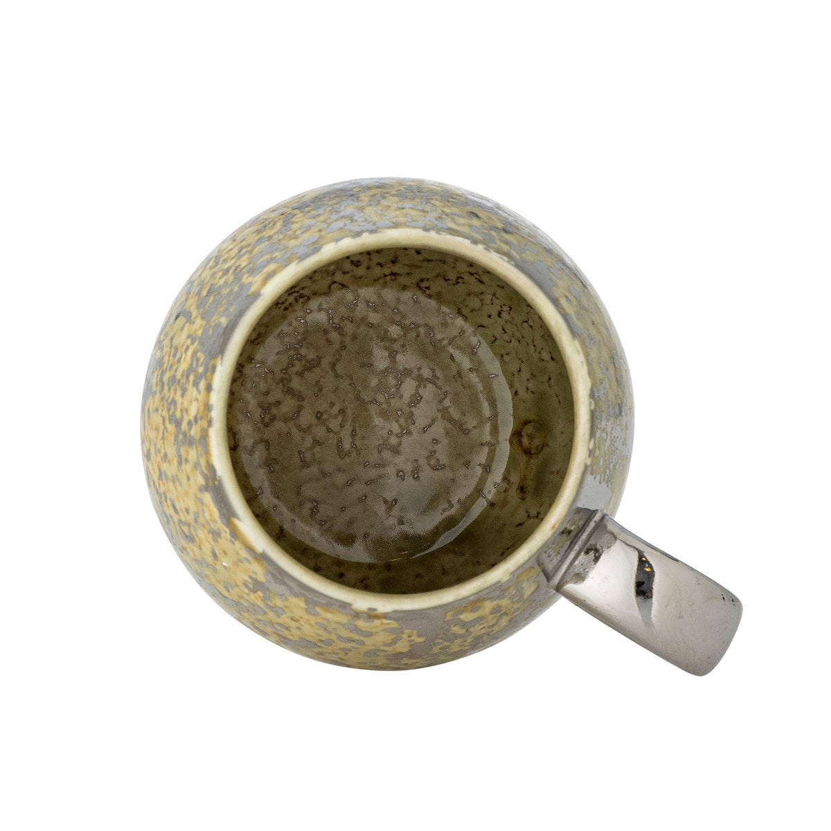 Gelbe Tasse Paula mit Henkel und glänzender, metallisch schimmernder Glasur