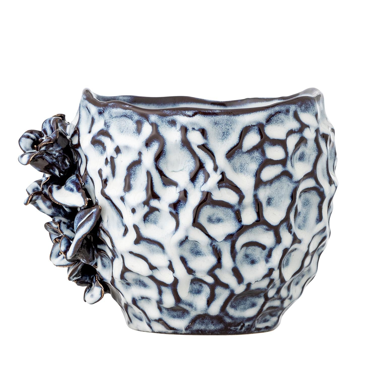 Verleihen Sie Ihrem Zuhause mit dem Malina Blumentopf in Blau aus Steingut einen Hauch von Eleganz. Ideal für jede Pflanze!