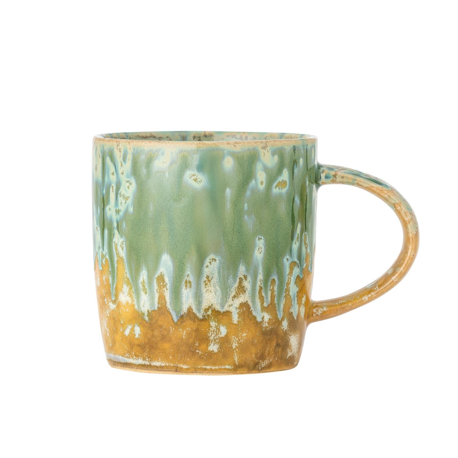 Entdecken Sie den Milani Becher von Bloomingville: Ein stilvolles, handgefertigtes Steinzeug-Accessoire in einzigartigen Grün- und Beigetönen.