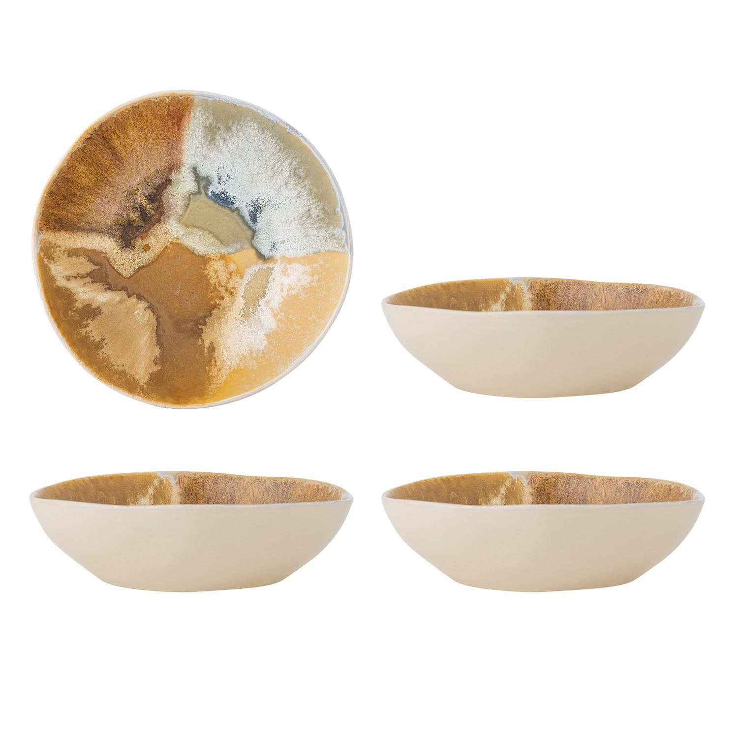 Die Lacey Schale in Gelb aus Steingut ist ein einzigartiges, handgefertigtes Stück, das jedem Tisch Eleganz verleiht und vielseitig einsetzbar ist.