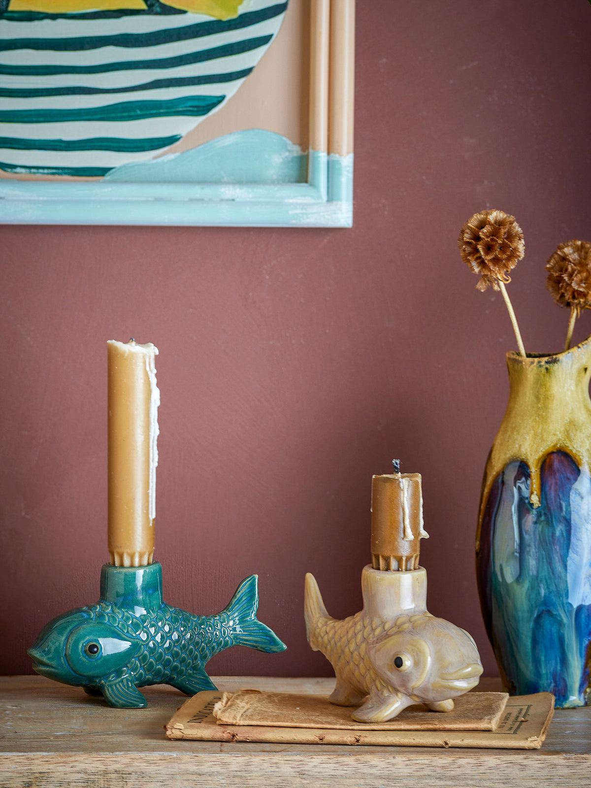 Burne Kerzenhalter, Grün, Steingut in Grün präsentiert im Onlineshop von KAQTU Design AG. Kerzenständer ist von Creative Collection