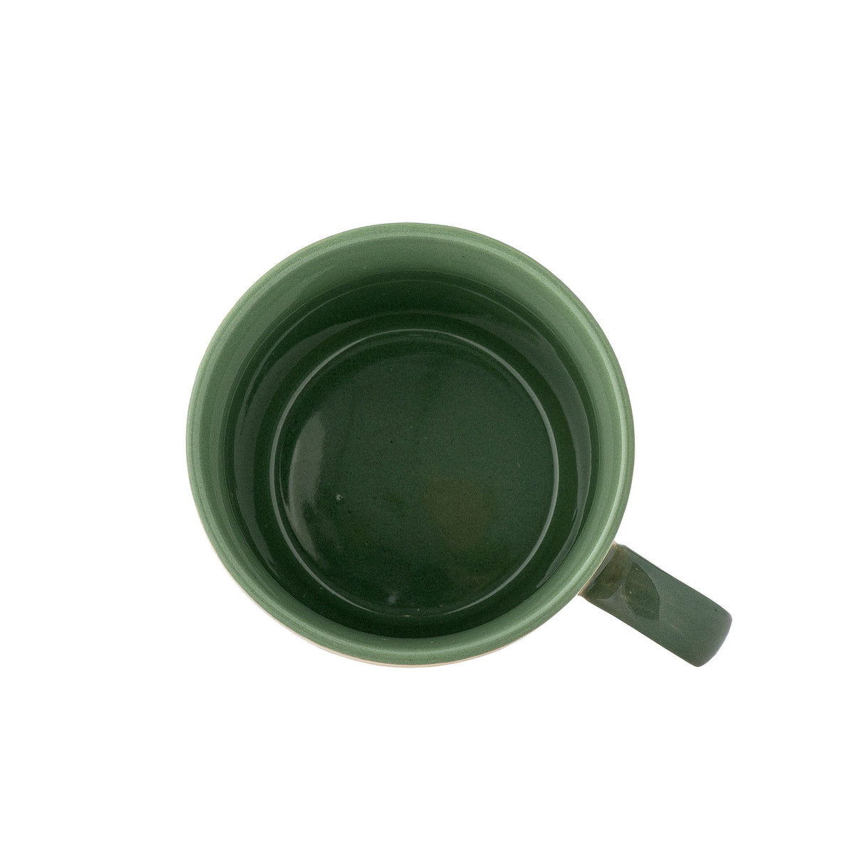 Peo Becher in Weiss aus Steingut von Bloomingville, mit glänzend grünem Henkel, Maus-Motiv und goldenen Sternen verziert, 4er-Set
