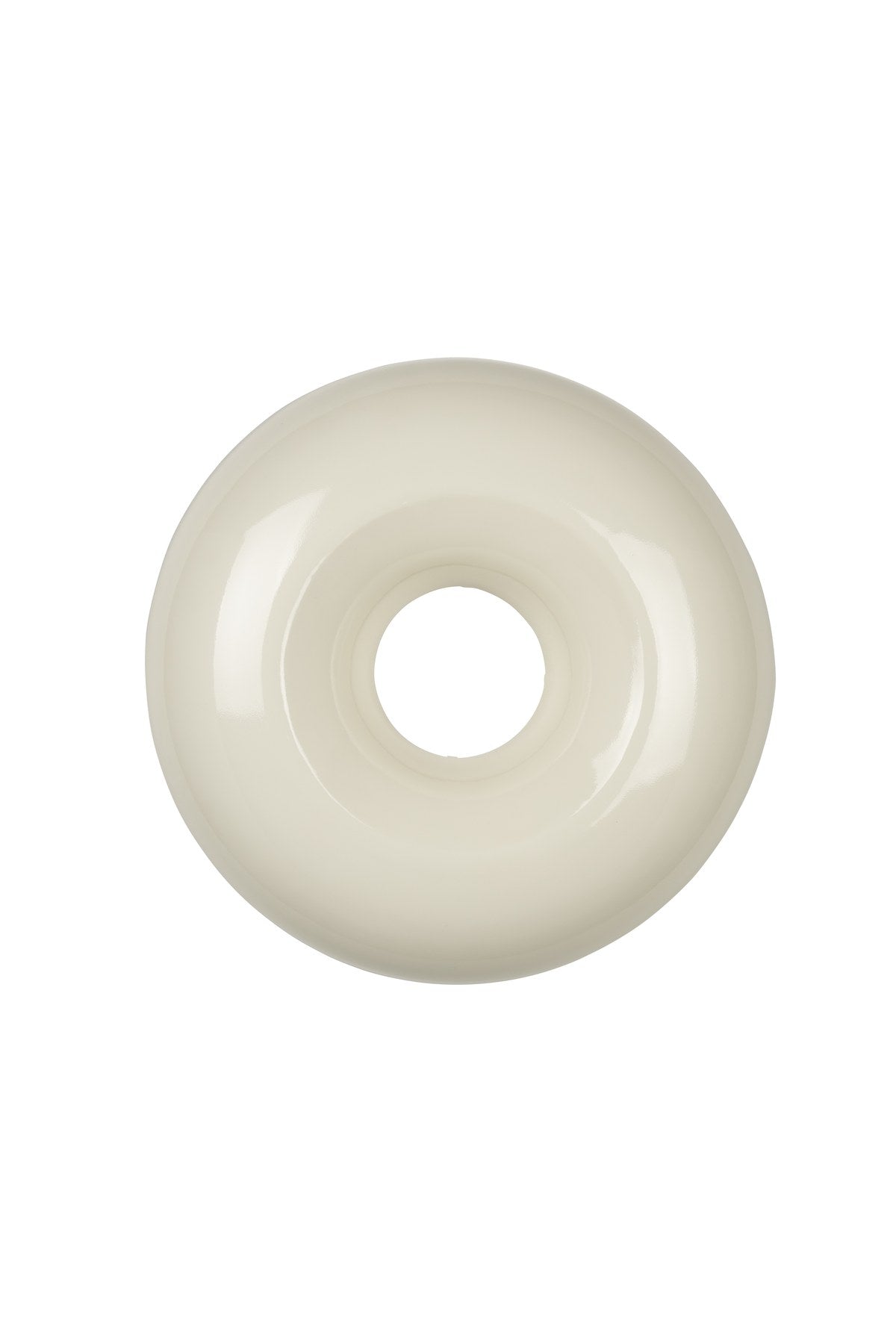 Runde beige Wandleuchte aus glänzendem Metall in Donut-Form mit indirektem Lichtaustritt entlang des Randes, montiert an einer Wand.
