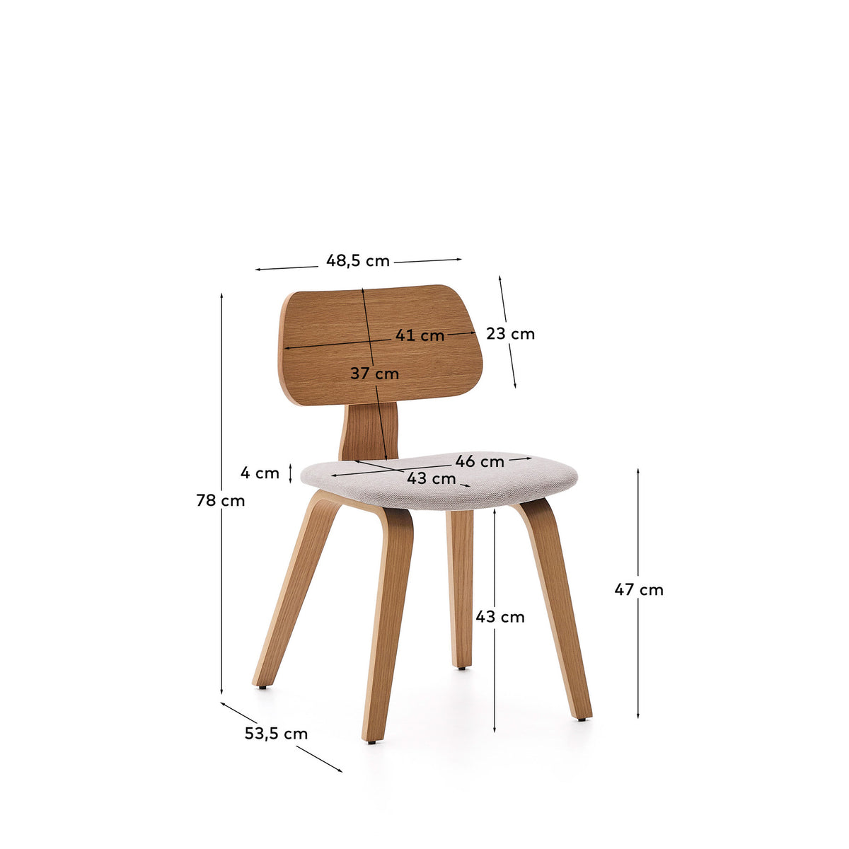Gena-Stuhl aus Eichenfurnier und beigefarbener Chenille in Natur präsentiert im Onlineshop von KAQTU Design AG. Stuhl ist von Kave Home