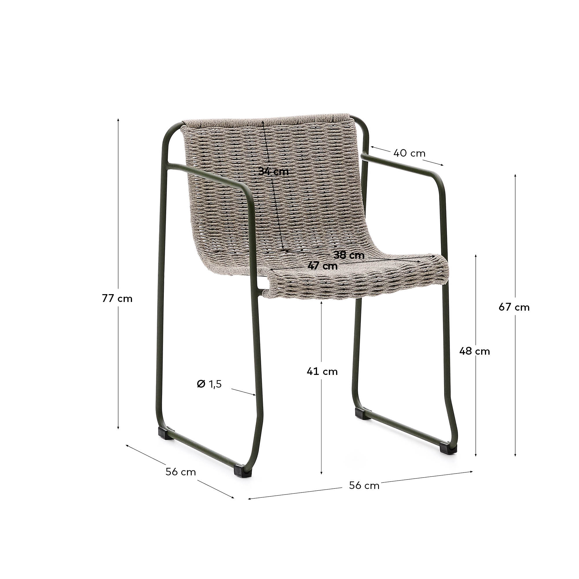 Der Stuhl Maurina vereint elegantes Design mit robustem verzinktem Stahl und wetterfestem Seil – ideal für entspannte Stunden im Freien.