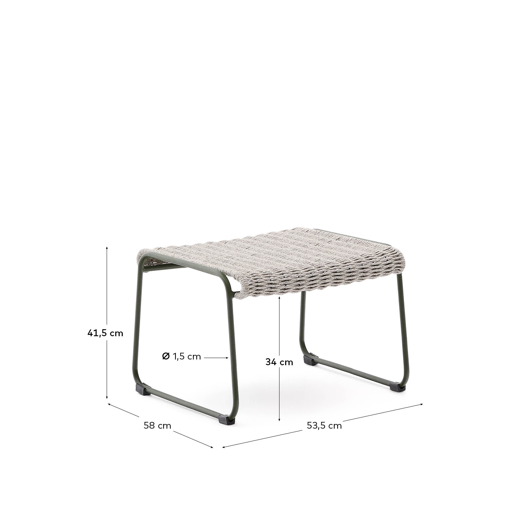 Die Fussablage Maurina aus grün verzinktem Stahl bietet mit ihrem eleganten Seil-Design und wetterfesten Materialien eine stilvolle Lösung für jeden Raum.