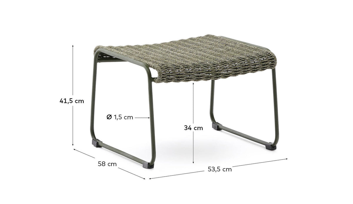 Fussablage Maurina aus grün verzinktem Stahl mit grünem Seil 58 x 52,5 cm in Dunkelgrün, Grün präsentiert im Onlineshop von KAQTU Design AG. Hocker Outdoor ist von Kave Home