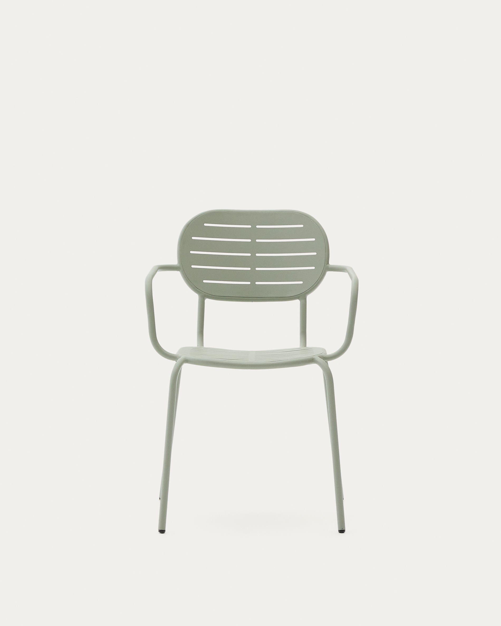 Moderner Outdoor-Stuhl Brai aus verzinktem Stahl in Türkis, stapelbar, mit Armlehnen, ideal für Garten und Terrasse.