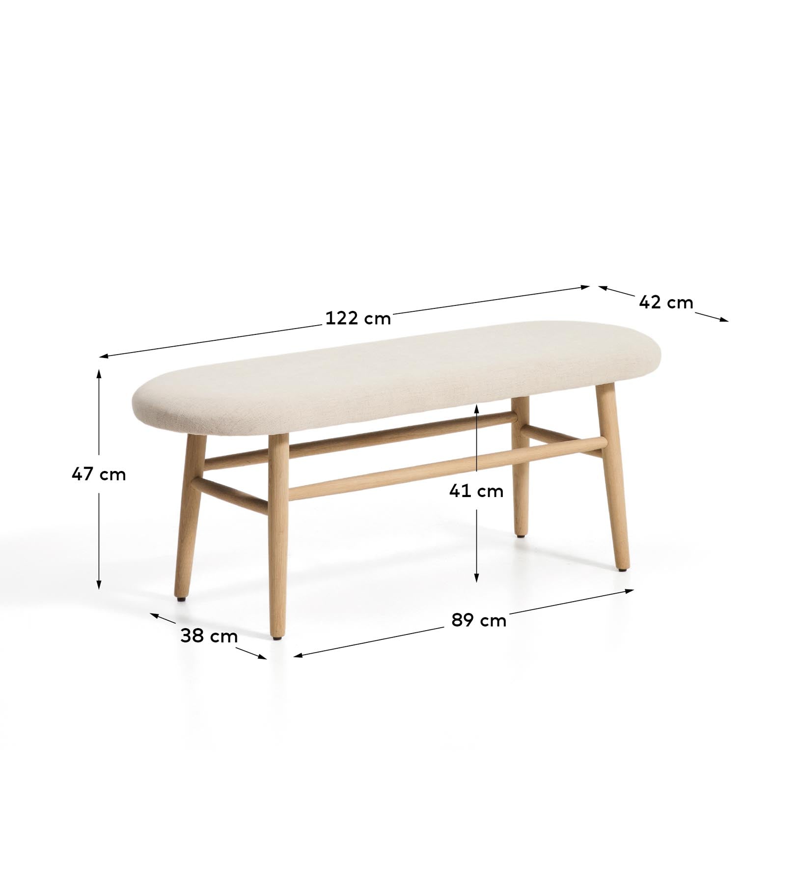 Bank Helda in beiger Chenille und massivem Eichenholz, FSC Mix Credit, 122 cm in Beige präsentiert im Onlineshop von KAQTU Design AG. Sitzbank ist von Kave Home