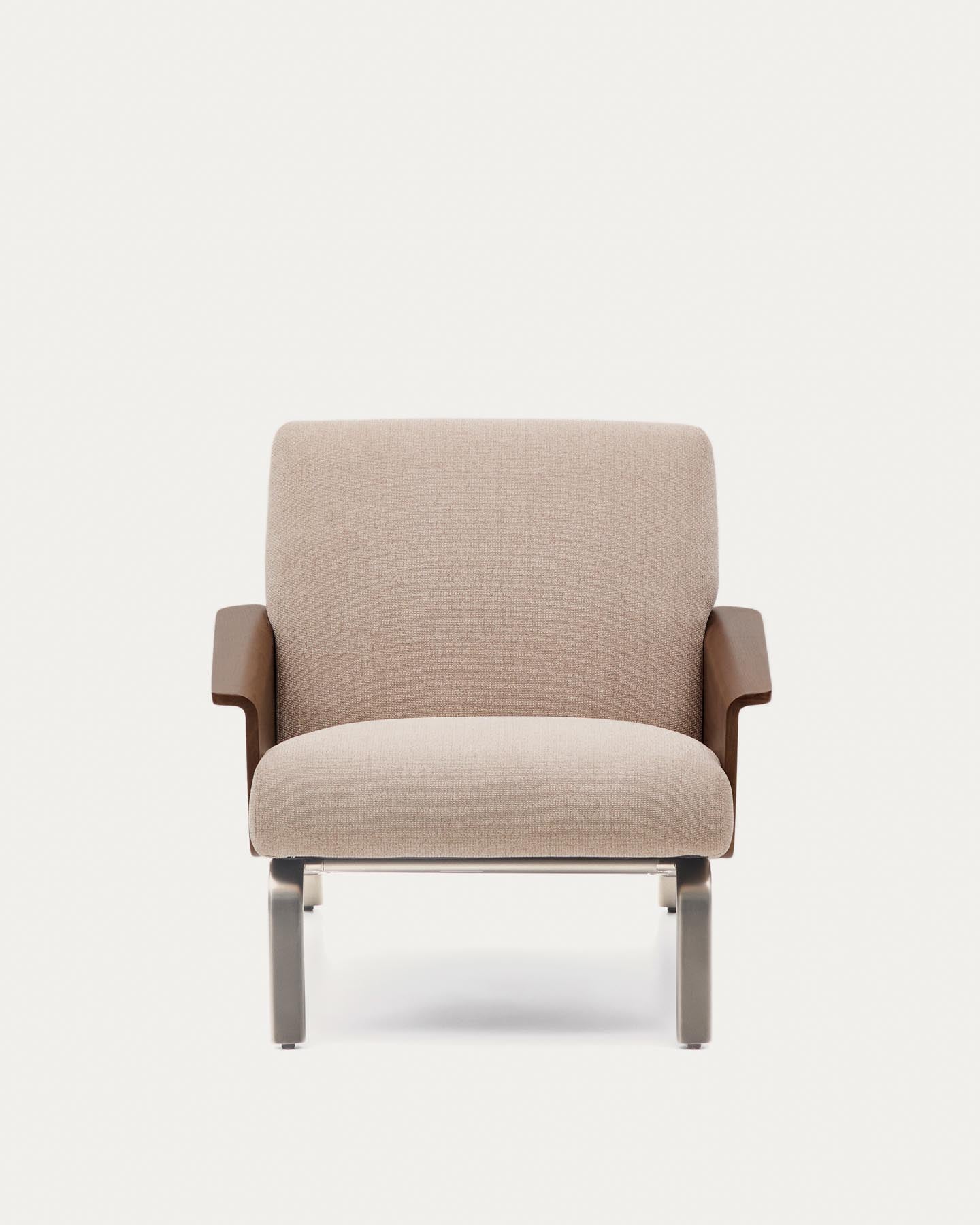 Sessel Amsen in Hellbraun aus Nussbaumsperrholz und Beinen aus em gebürsteten Edelstahl in Hellbraun präsentiert im Onlineshop von KAQTU Design AG. Sessel ist von Kave Home