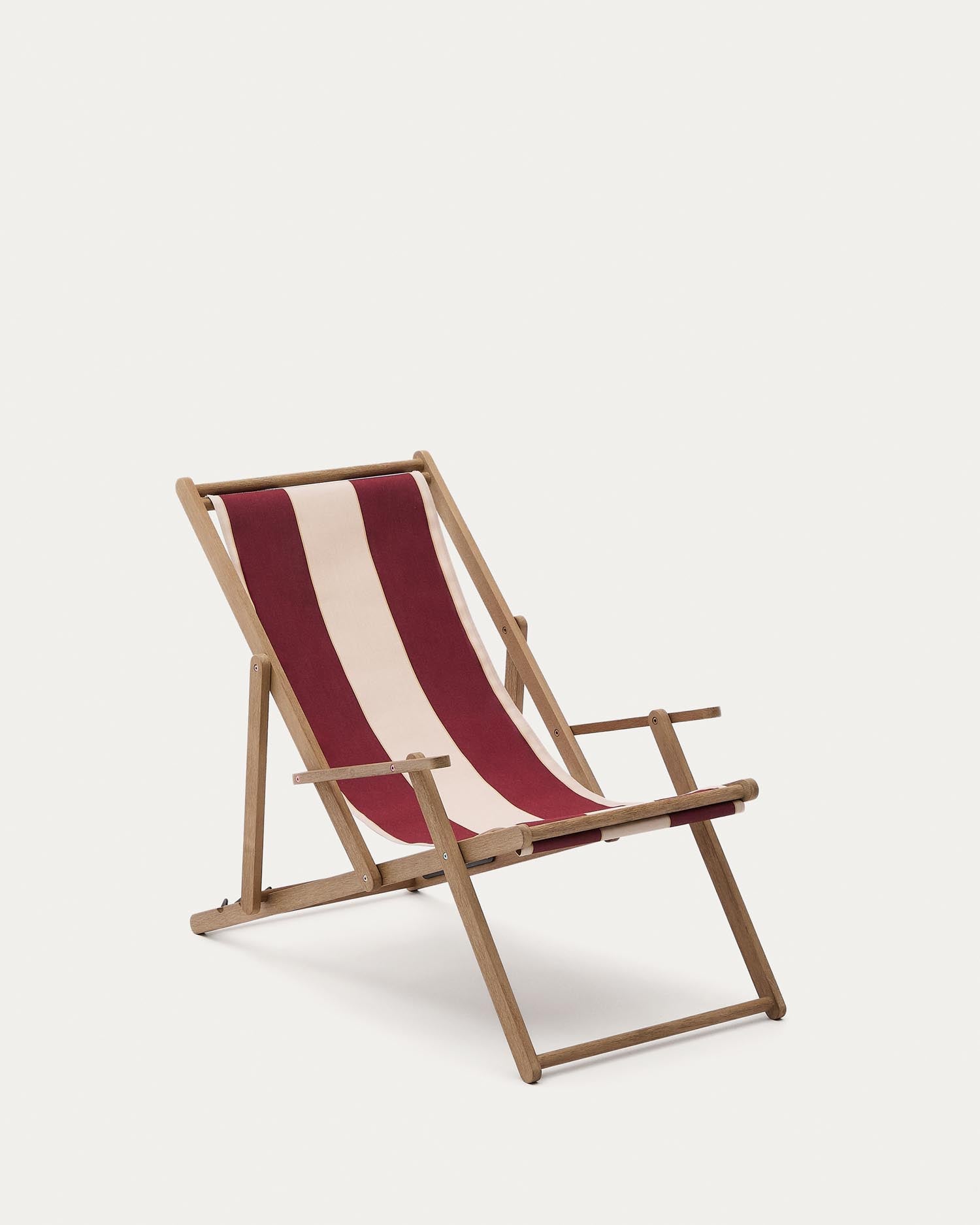Weinrot-beige gestreifter klappbarer Outdoor-Liegestuhl Vilara aus massivem Akazienholz, FSC 100% in präsentiert im Onlineshop von KAQTU Design AG. Liegestuhl ist von Kave Home