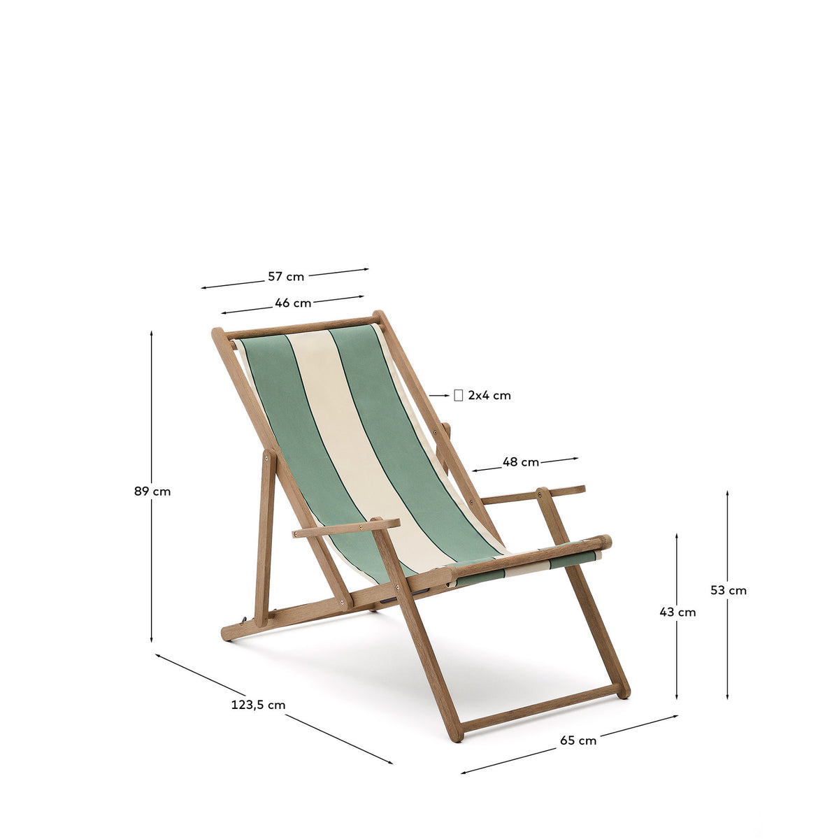 Grün-beige gestreifter klappbarer Outdoor-Liegestuhl Vilara aus massivem Akazienholz, FSC 100% in Grün, Weiss, Braun präsentiert im Onlineshop von KAQTU Design AG. Liegestuhl ist von Kave Home