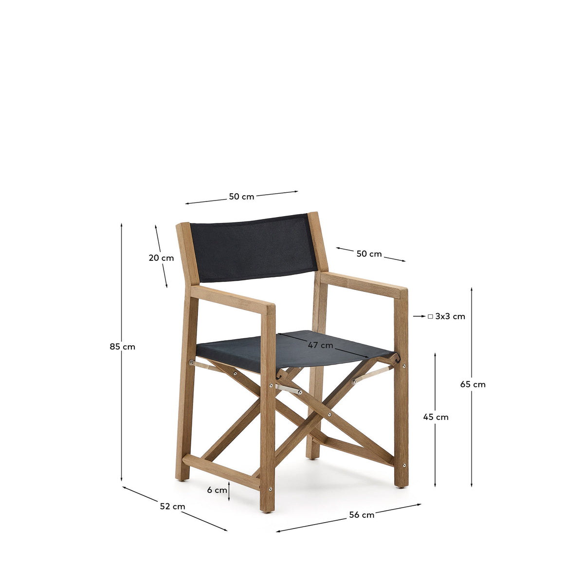 Outdoor-Klappstuhl Vilara in Schwarz aus massivem Akazienholz FSC 100% in Schwarz, Braun präsentiert im Onlineshop von KAQTU Design AG. Gartenstuhl mit Armlehnen ist von Kave Home