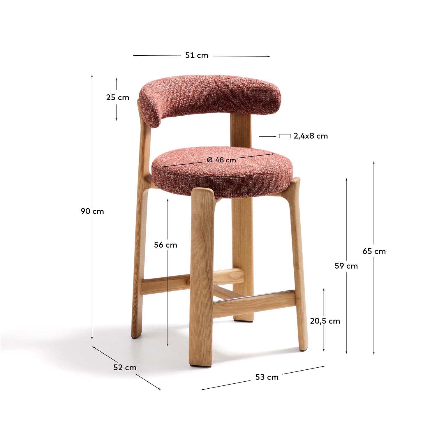 Hocker Granite: Stilvoller Hocker in terrakottafarbener Chenille und massivem Eschenholz. Perfekt für Küche und Wohnzimmer, nachhaltig und elegant.