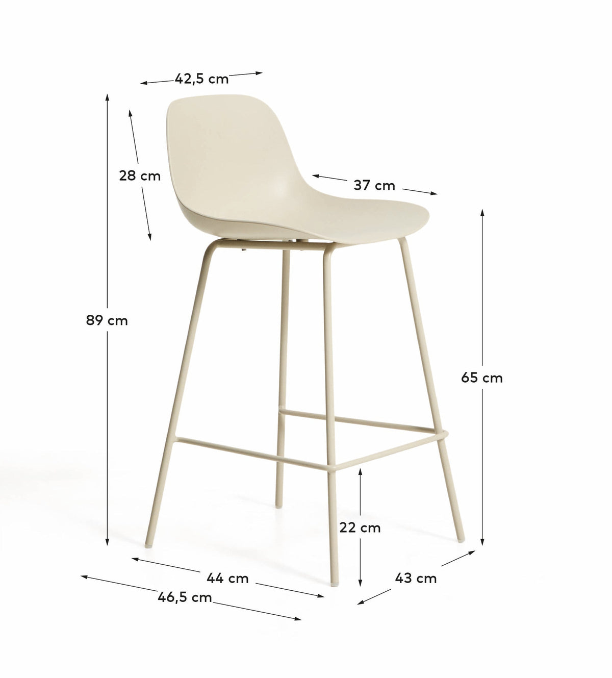 Beiger Hocker Altea mit Stahlbeinen mit beigem Finish, 65 cm in Beige präsentiert im Onlineshop von KAQTU Design AG. Barhocker ist von Kave Home