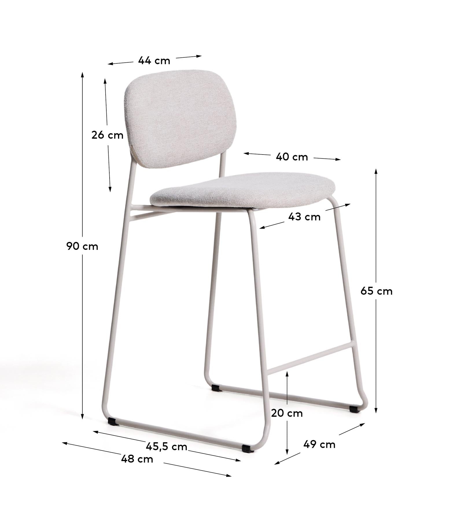 Stapelbarer Hocker Meli mit beiger Chenille und Beinen aus beigem Metall, FSC Mix Credit, 65 cm in Beige präsentiert im Onlineshop von KAQTU Design AG. Barhocker ist von Kave Home
