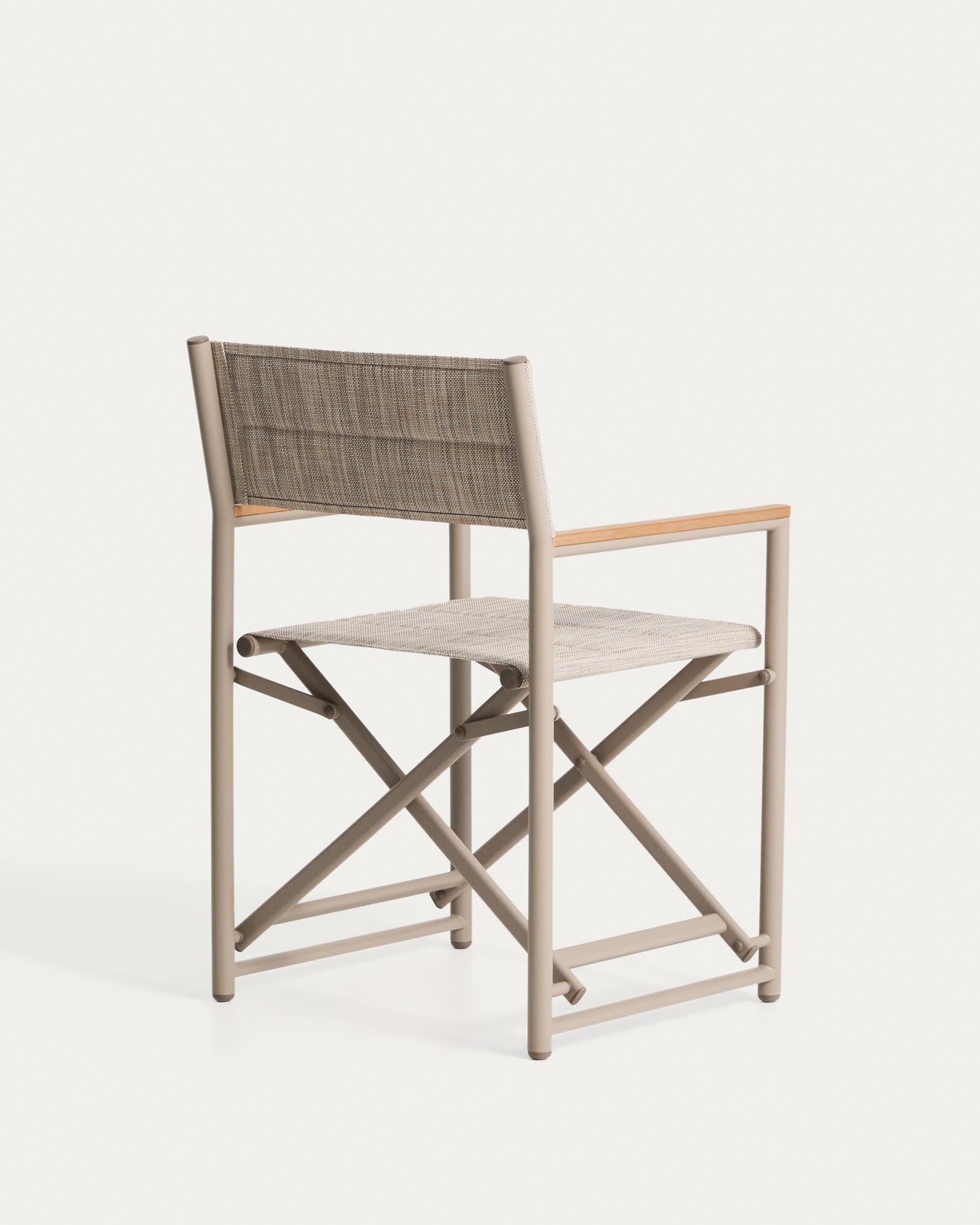 Eleganter Gartenstuhl Tisno in taupe, gefertigt aus robustem Aluminium und pflegeleichtem Texteline, perfekt für gemütliche Outdoor-Momente.
