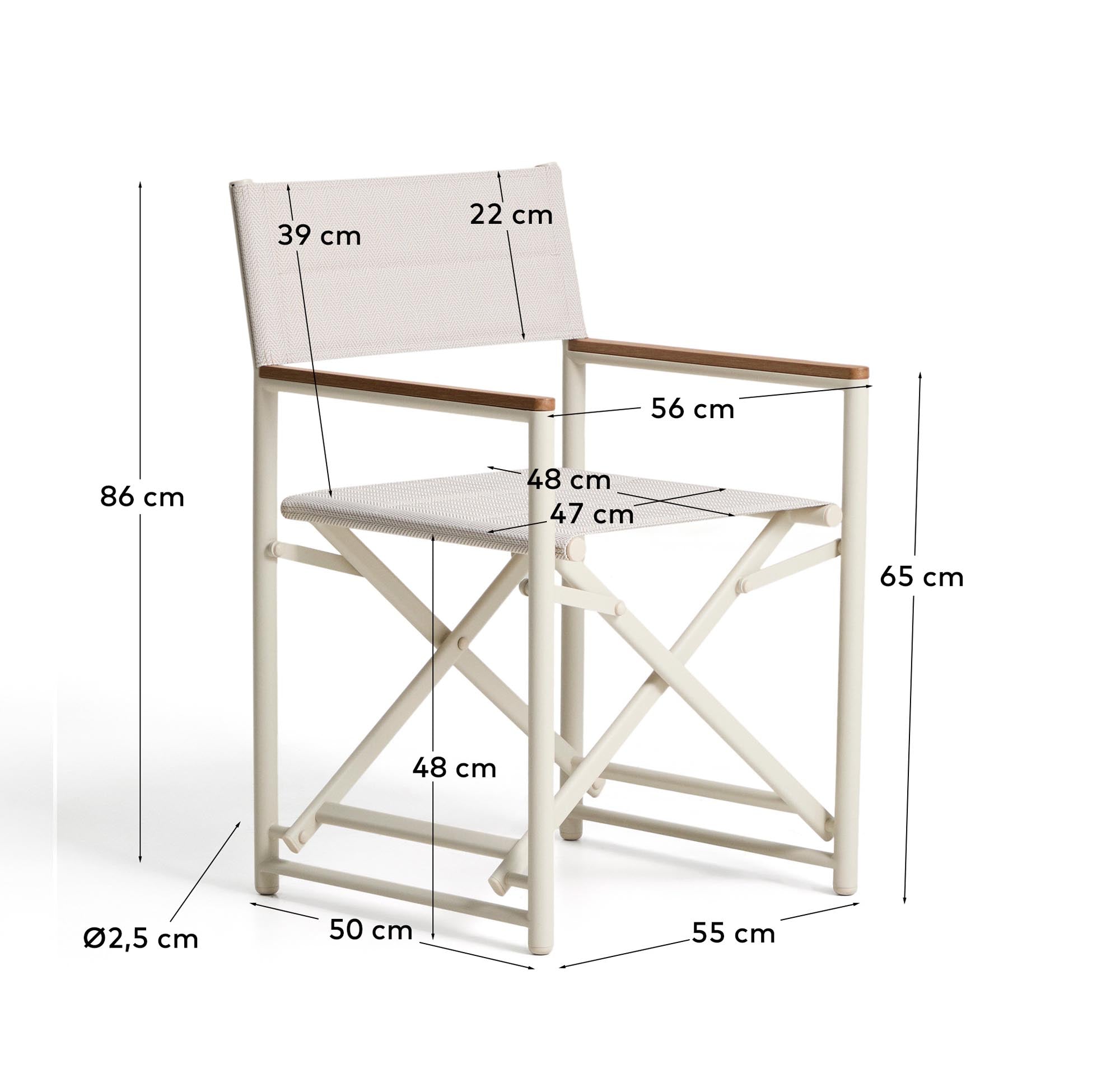 Stylischer Outdoor-Klappstuhl Tisno in sanftem Ecru, gefertigt aus robustem Aluminium und Texteline, perfekt für Garten und Terrasse.