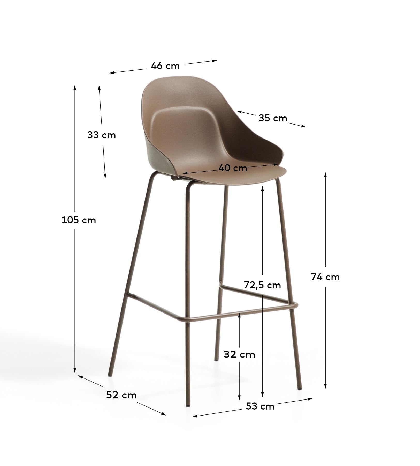 Hocker Sanile mit Stahlbeinen mit braunem Finish, 74 cm in Braun präsentiert im Onlineshop von KAQTU Design AG. Barhocker ist von Kave Home