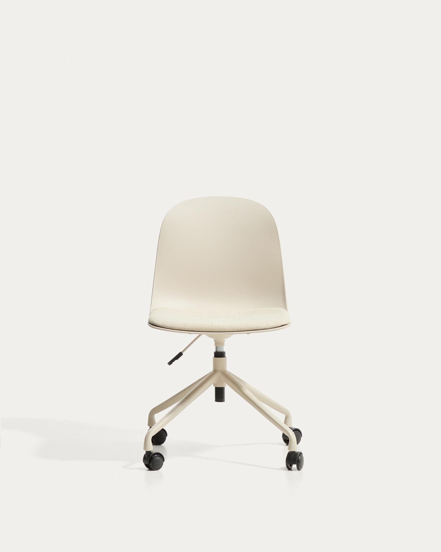 Schreibtischstuhl Debari mit Chenille-Kissen und Stahlbeinen mit beigem Finish in Beige präsentiert im Onlineshop von KAQTU Design AG. Bürostuhl ist von Kave Home