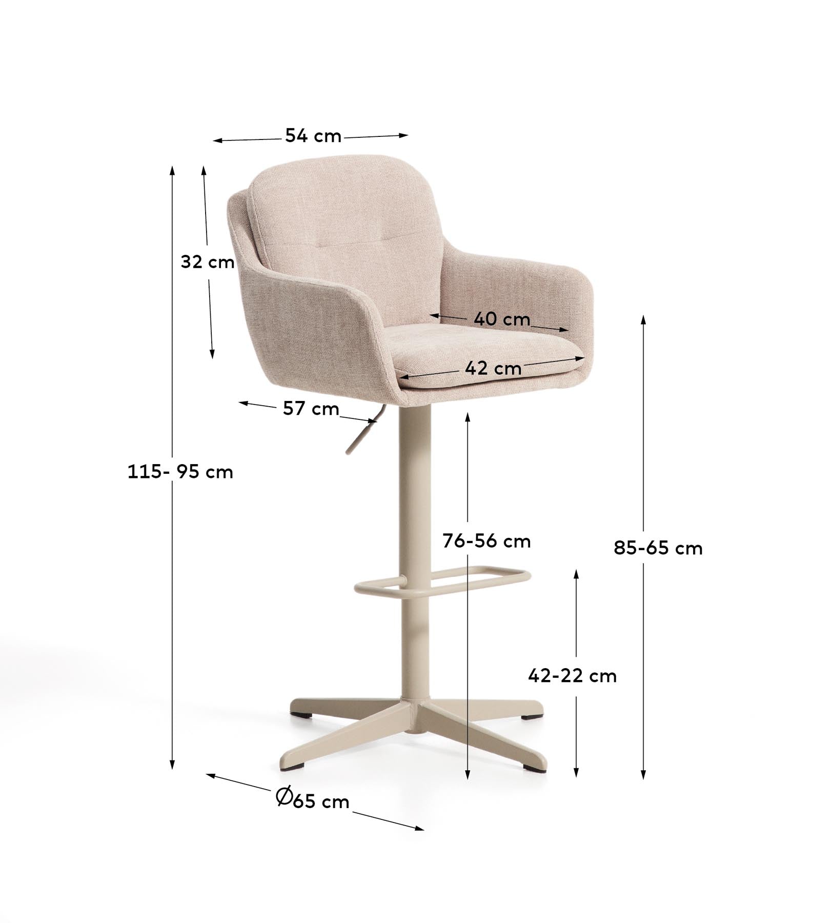 Drehhocker Lexa mit beiger Chenille und Stahlbeinen mit beigem Finish in Beige präsentiert im Onlineshop von KAQTU Design AG. Barhocker ist von Kave Home